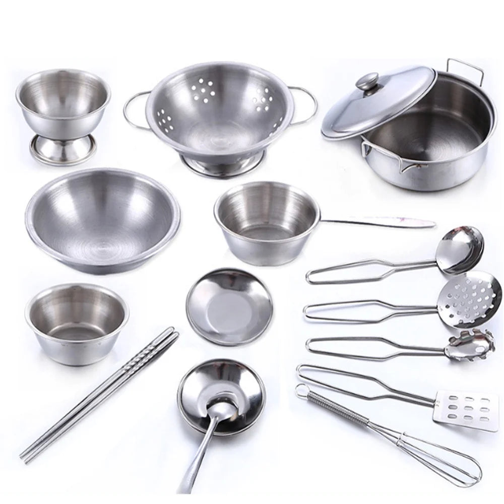 16 Pcs Kids Kitchen Cookware Set Pots Pans Cooking Utensils E3112