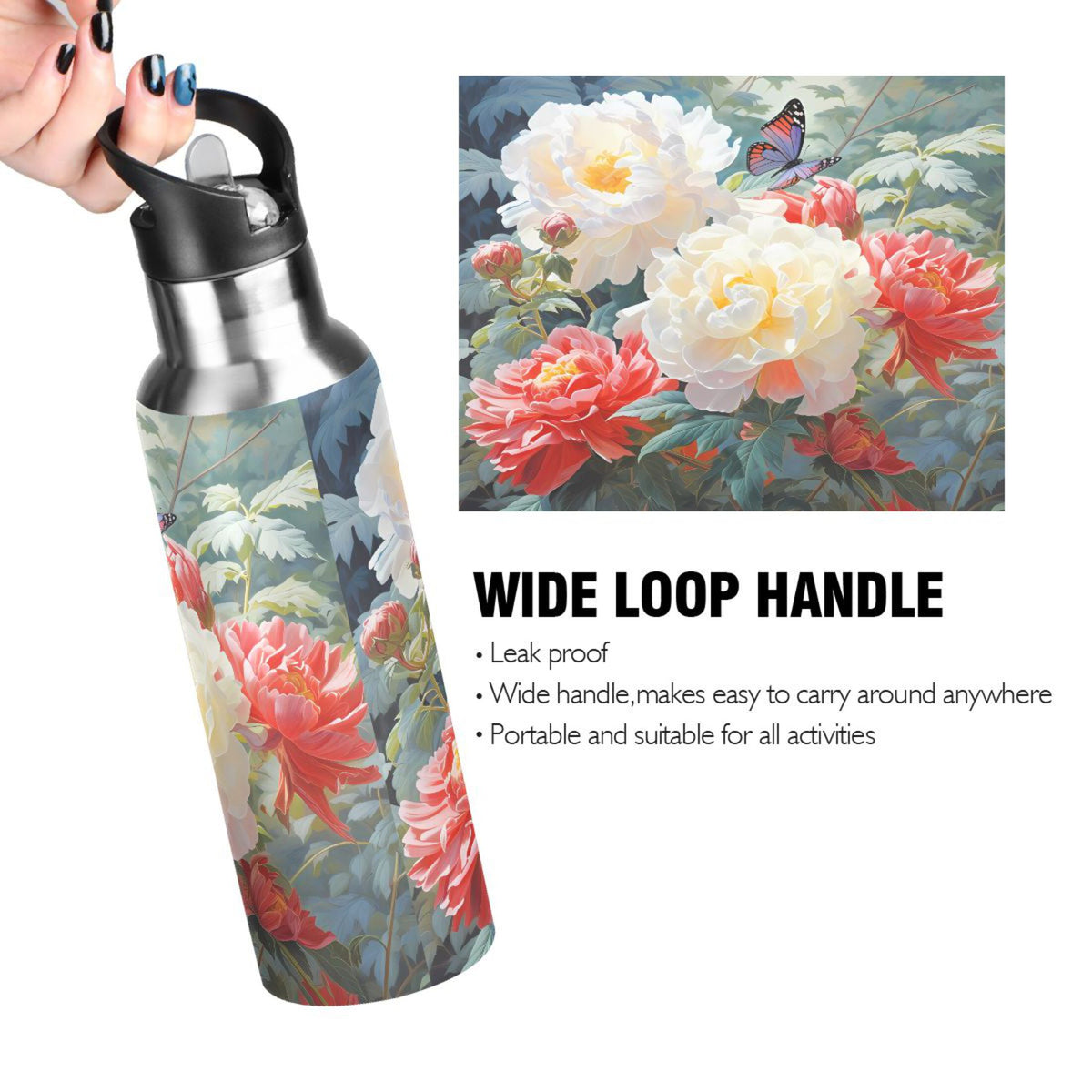 Stainless Steel Insulated Thermos Vacuum Flask Water Bottle with Straw Lid R921445
