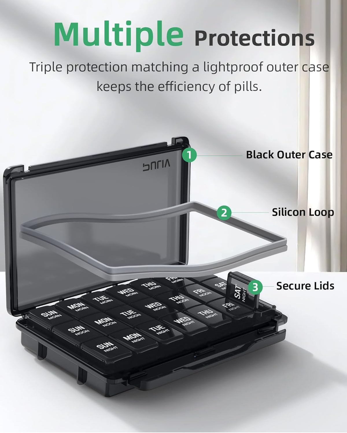Black Weekly Pill Organizer 7 Day X45928