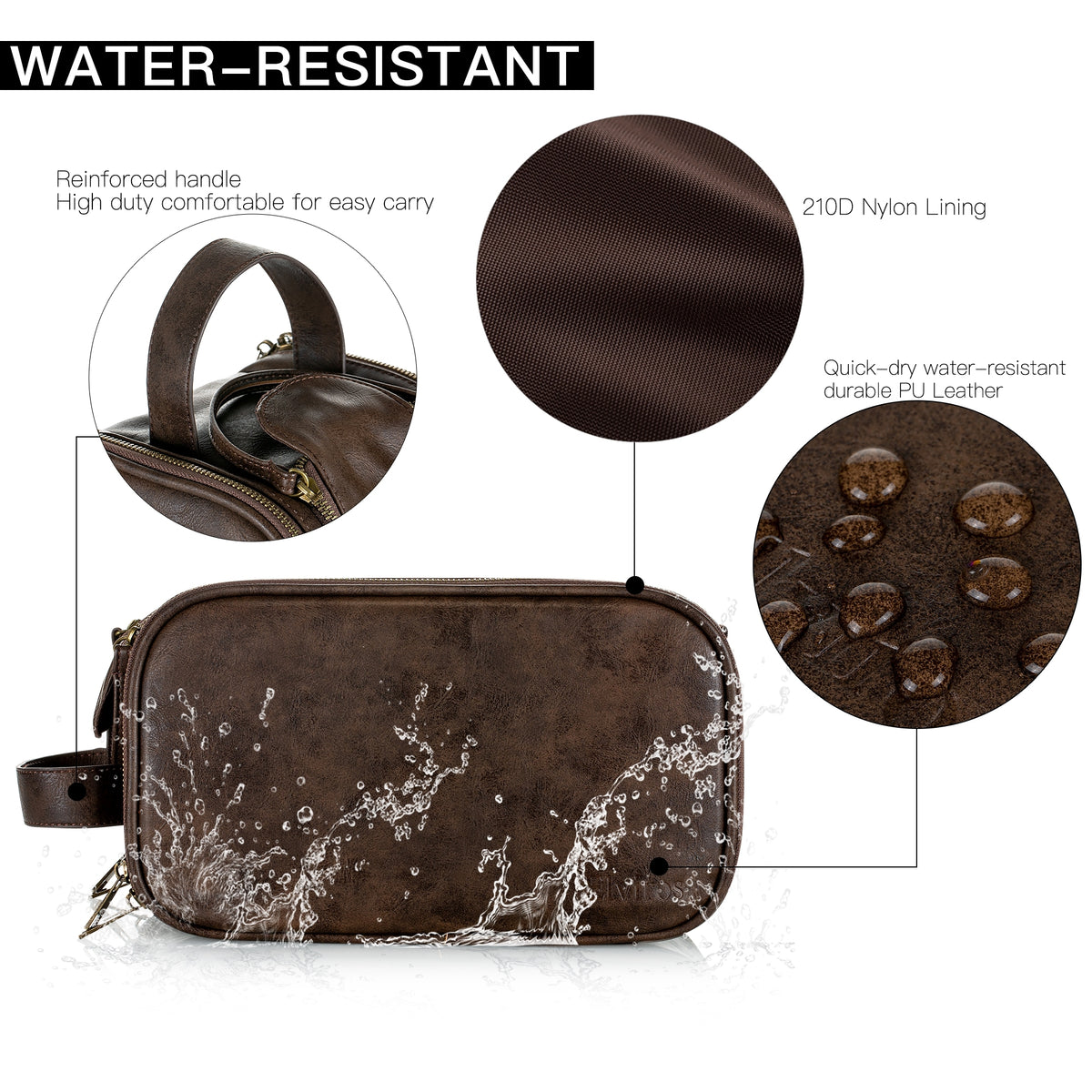 Water-Resistant Travel Dopp Kit with PU Leather Organizer G4941