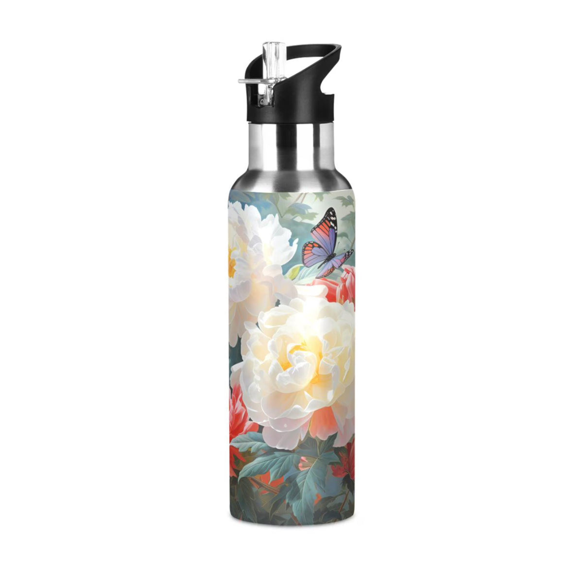 Stainless Steel Insulated Thermos Vacuum Flask Water Bottle with Straw Lid R921445