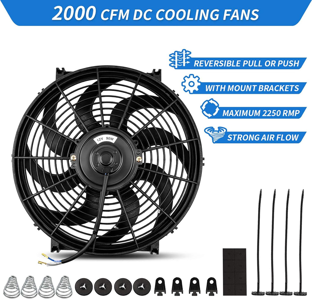 Reversible 14 Inch Engine Radiator Cooling Fan with Mounting Kit 2000 CFM 12 Volts 90 Watts Pack of 2 B231951