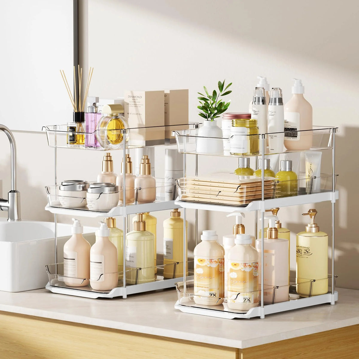 White 3 Tier Stackable Under Sink Organizer with Pull Out Drawers R6820
