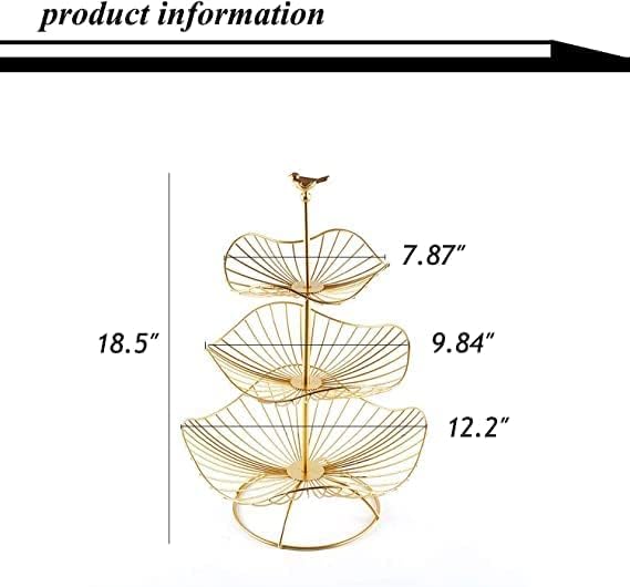 Gold Metal 3-Tier Fruit Basket Holder T5191