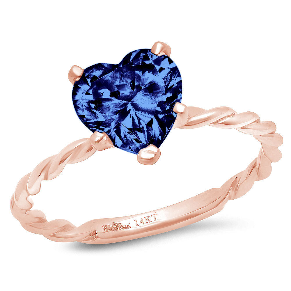 Heart Cut Blue Simulated Tanzanite 18k Rose Gold Ring Size 10.5 F592