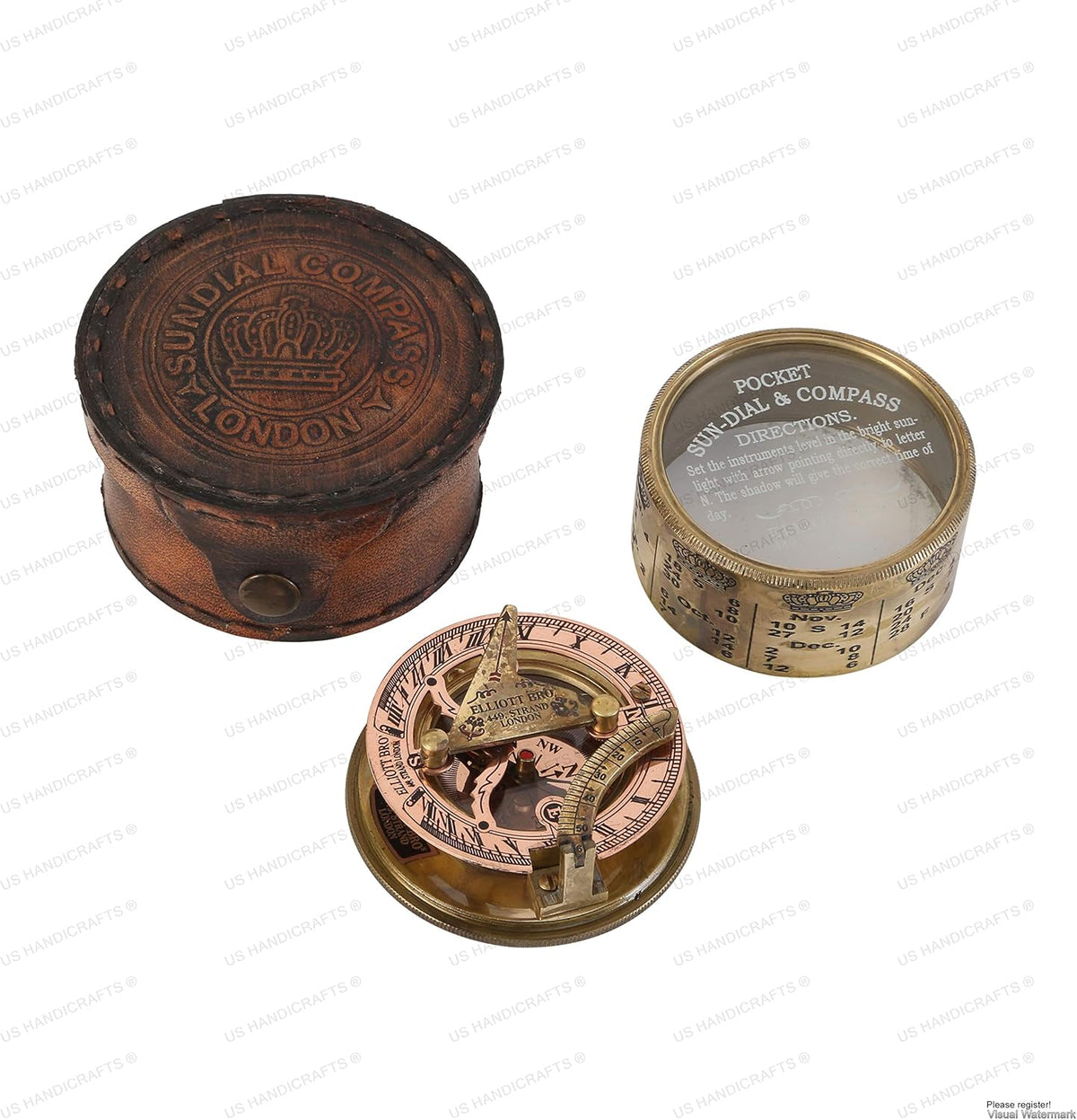Vintage Marine Sundial Compass with Leather Case I721537