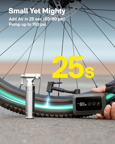 Mini Bike Tire Pump with Guage, 150PSI Portable Electric Bike Air Pump with Presta and Schrader Valve S975