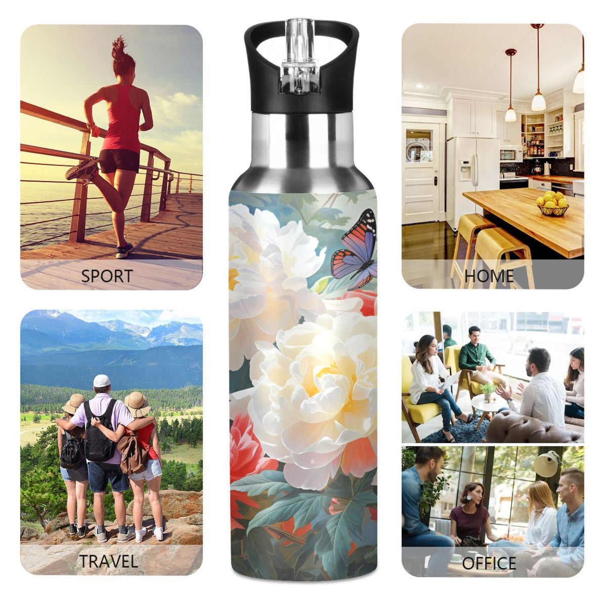 Stainless Steel Insulated Thermos Vacuum Flask Water Bottle with Straw Lid R921445