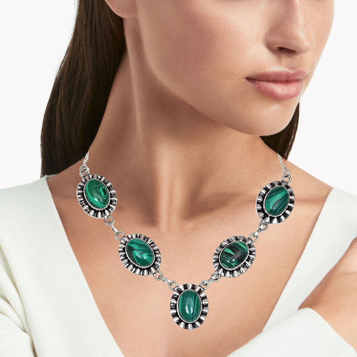 Malachite 925 Silver Necklace 20 in P977