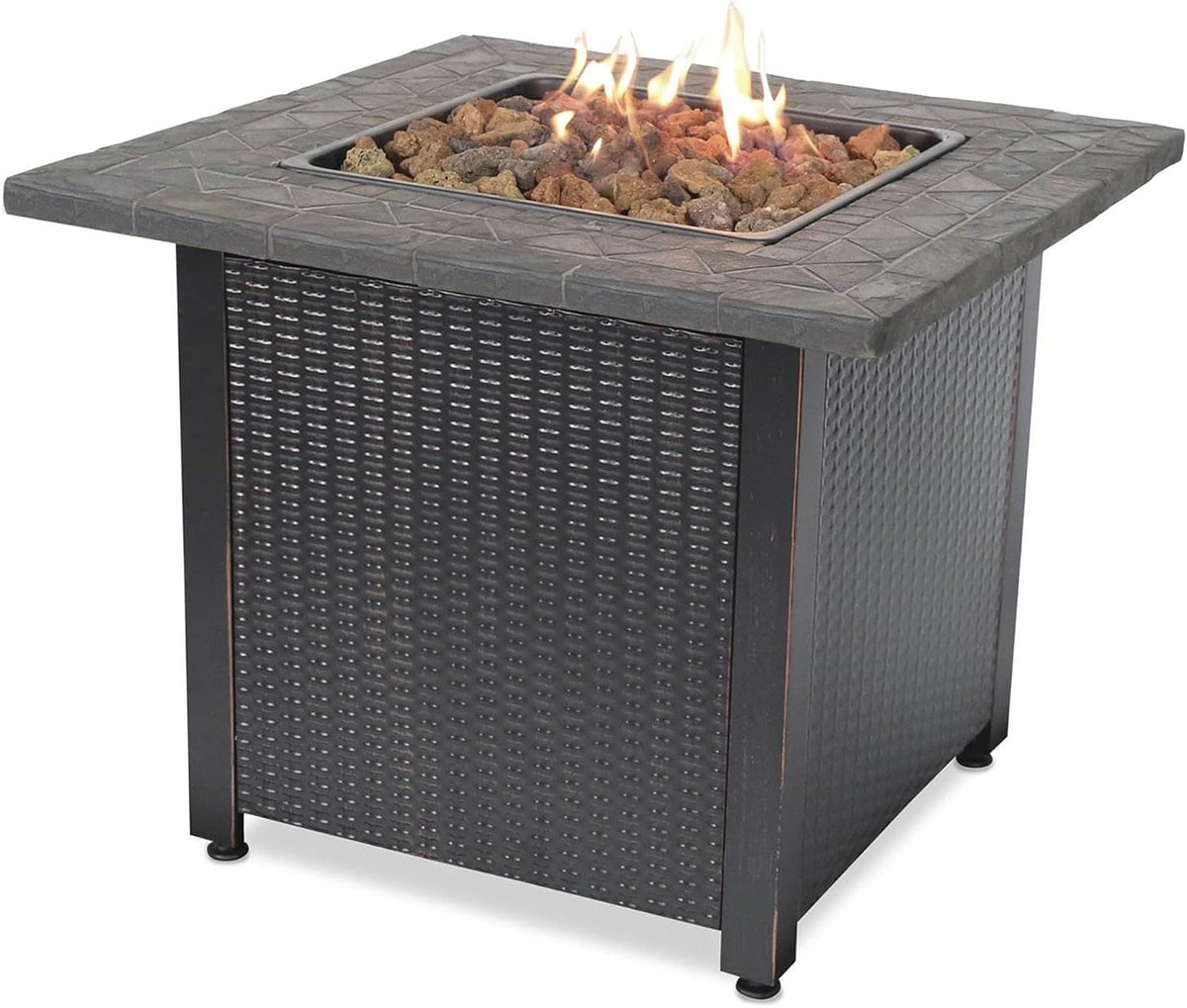 Black 30 Inch Square 30,000 BTU LP Gas Outdoor Fire Pit Table W266