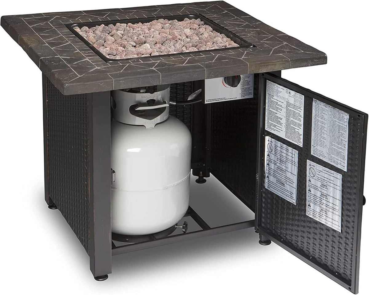 Black 30 Inch Square 30,000 BTU LP Gas Outdoor Fire Pit Table W266