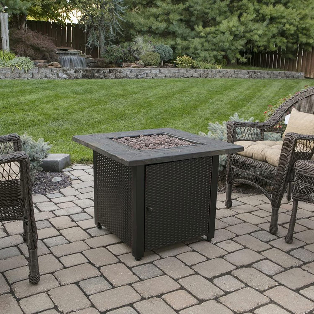 Black 30 Inch Square 30,000 BTU LP Gas Outdoor Fire Pit Table W266