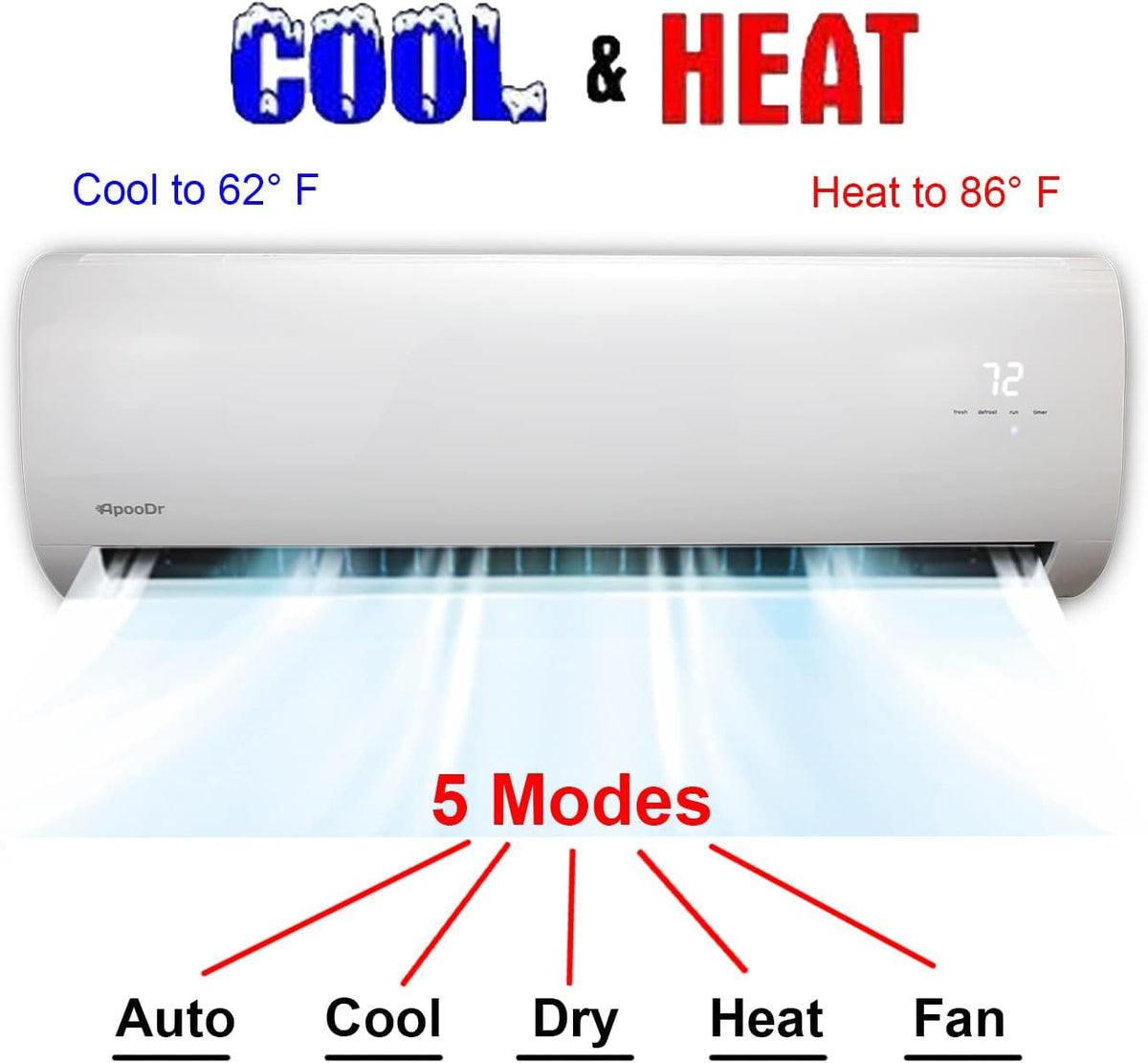 12000 BTU Mini Split Air Conditioner Ductless Inverter System with Heat Pump 110V 1 Ton E133