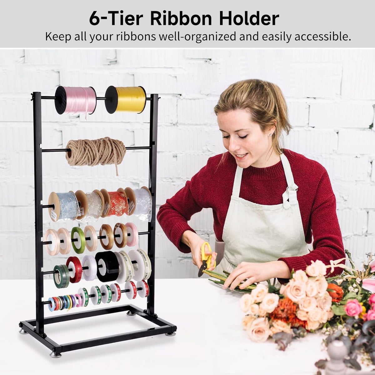 6-Tier Height Adjustable Metal Ribbon Storage Rack B413
