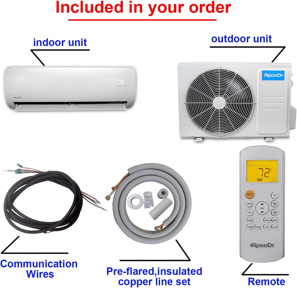 12000 BTU Mini Split Air Conditioner Ductless Inverter System with Heat Pump 110V 1 Ton E133