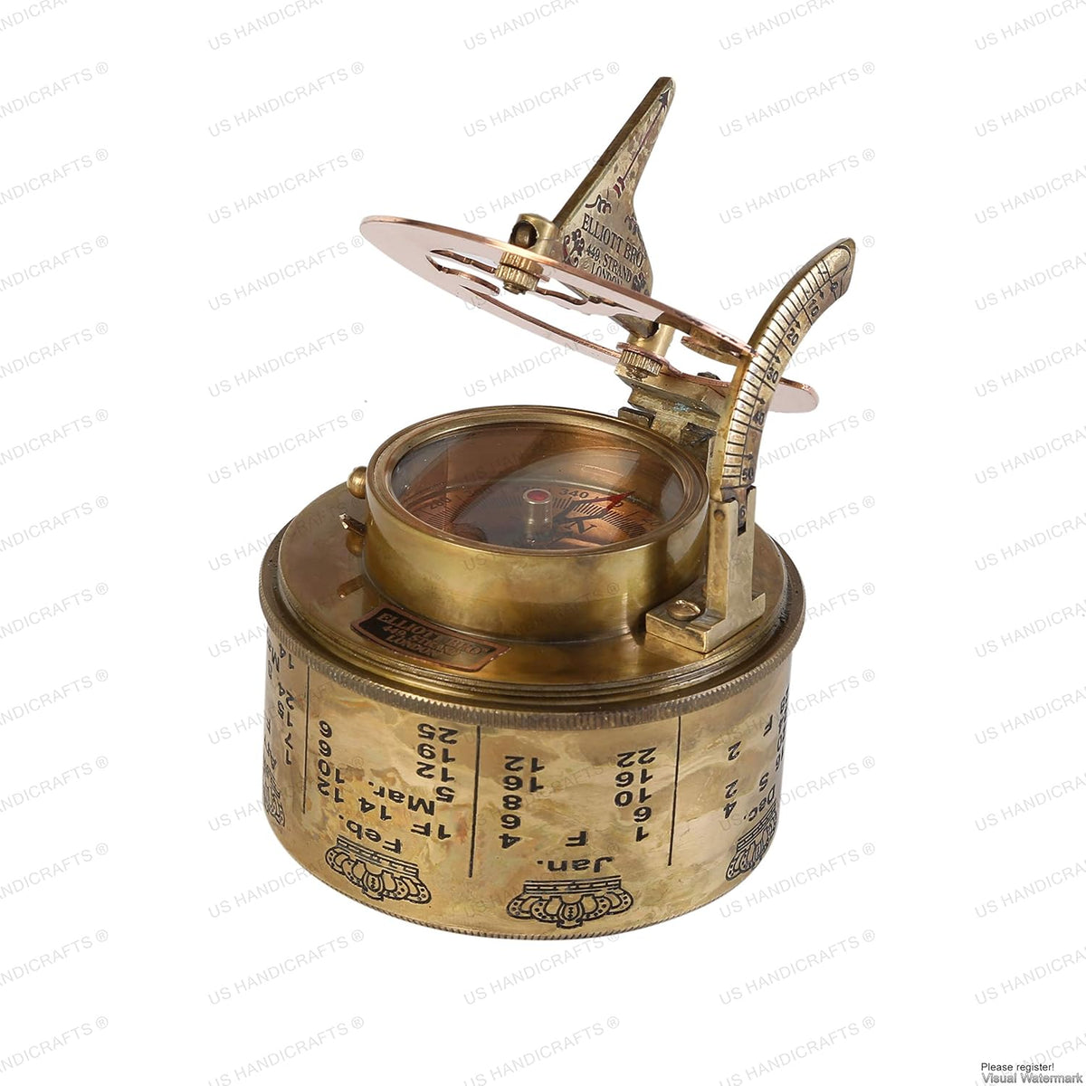 Vintage Marine Sundial Compass with Leather Case I721537