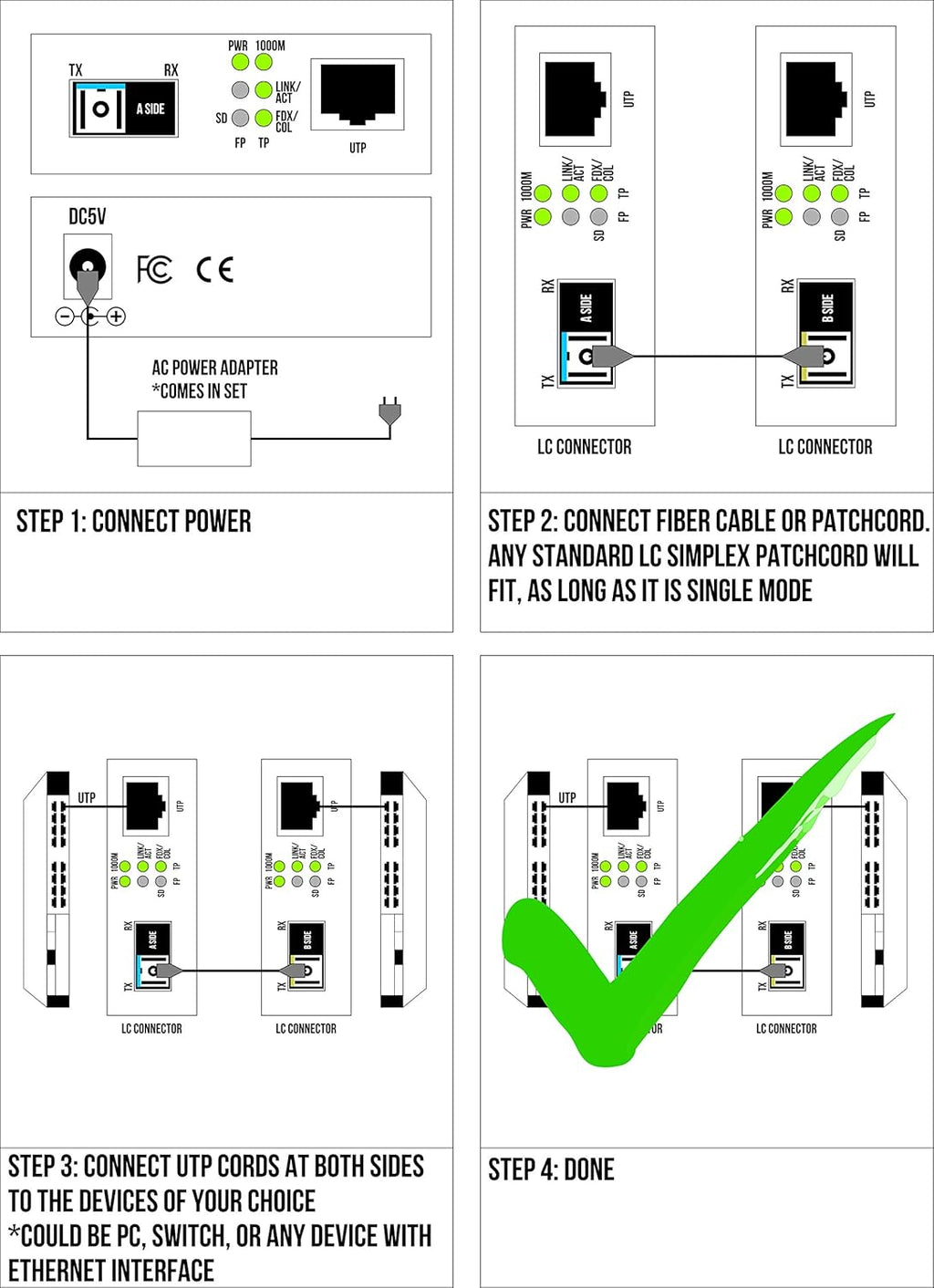 Single Mode LC WDM Single Fiber Bi-Di Gigabit Media Converter 20km to UTP Cat5e Cat6 10/100/1000 RJ-45 - 1 Pair C73885
