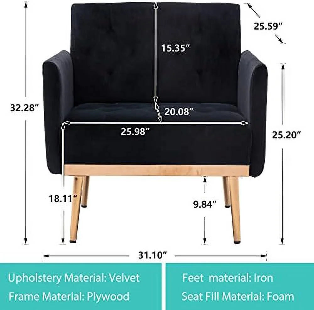 Black Velvet Tufted Accent Chair with Metal Legs O980441
