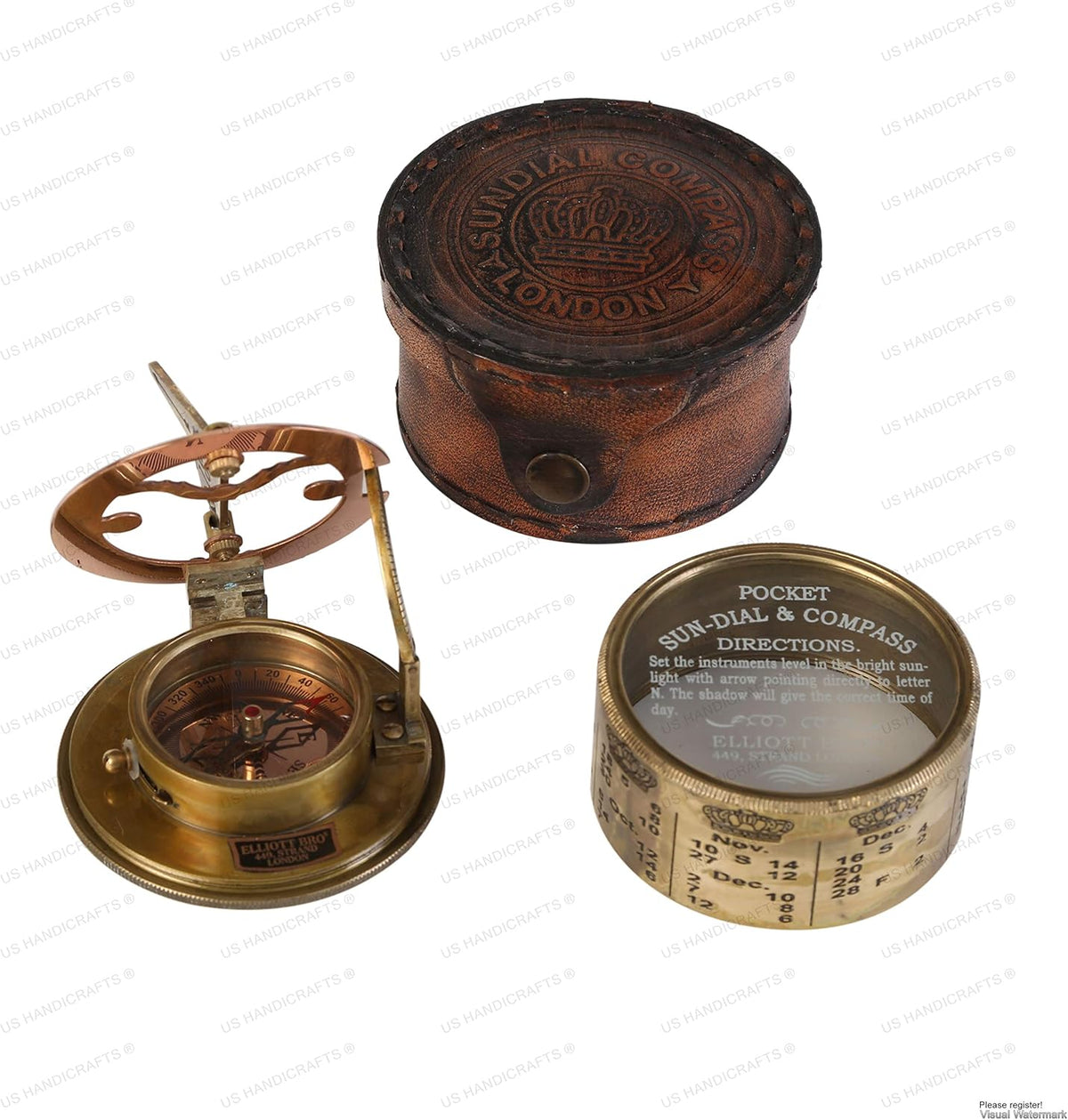 Vintage Marine Sundial Compass with Leather Case I721537