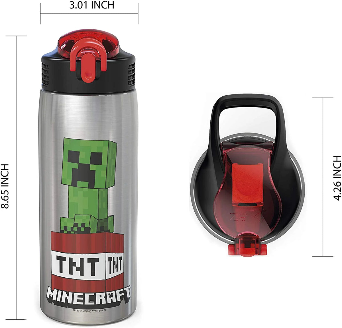 27oz Minecraft Stainless Steel Water Bottle with Flip-up Straw Spout and Locking Spout Cover G724023