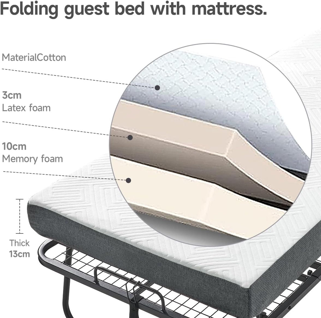 Folding Bed with 5.2" Thick Memory Foam Mattress, 79 * 35inch, Metal Folding Frame R997