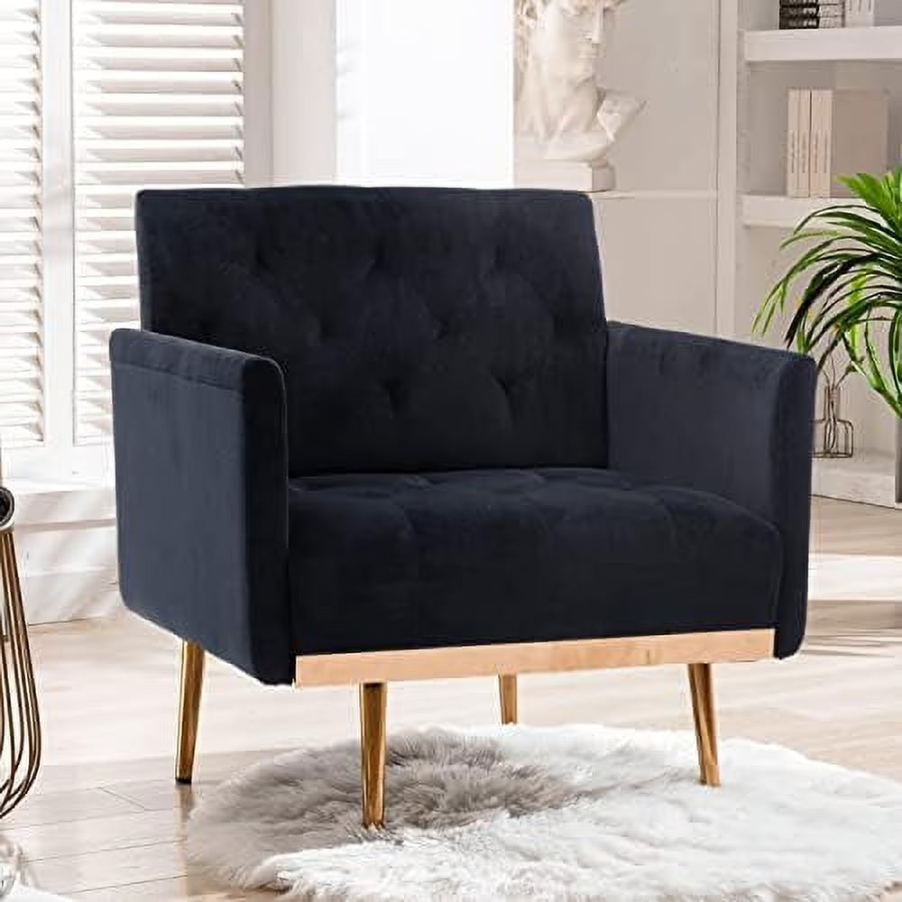 Black Velvet Tufted Accent Chair with Metal Legs O980441