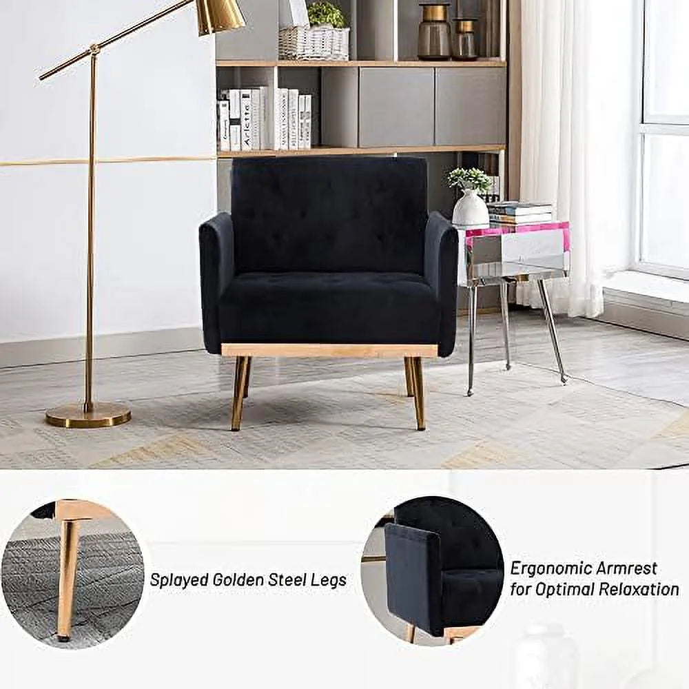 Black Velvet Tufted Accent Chair with Metal Legs O980441
