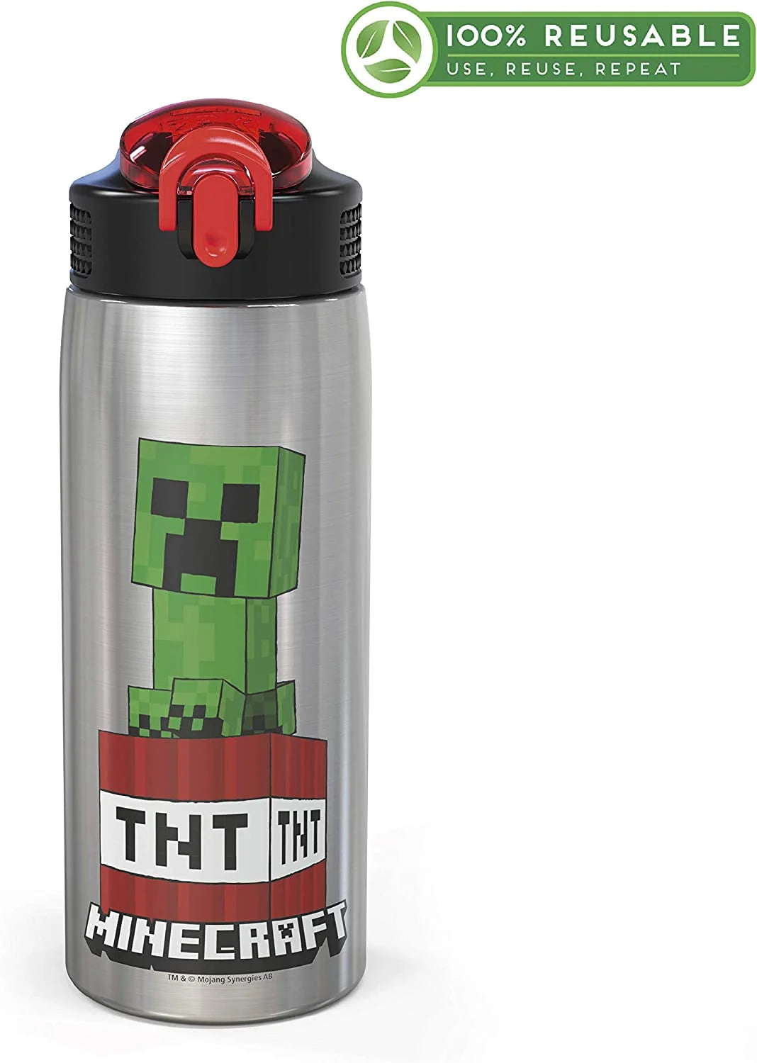 27oz Minecraft Stainless Steel Water Bottle with Flip-up Straw Spout and Locking Spout Cover G724023
