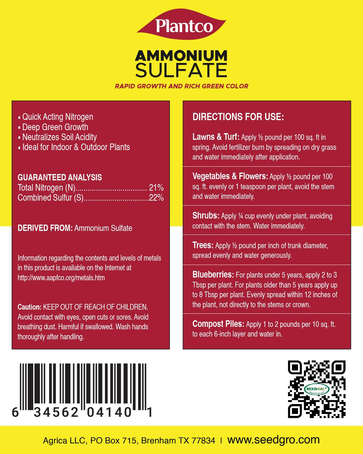 Ammonium Sulfate 21-0-0 Fertilizer 2 lb Bag M95656