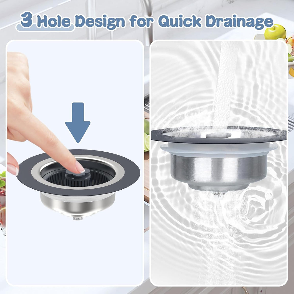 3 in 1 304 Stainless Steel Kitchen Sink Drain Strainer and Stopper Combo with 2 Filter Baskets Z542