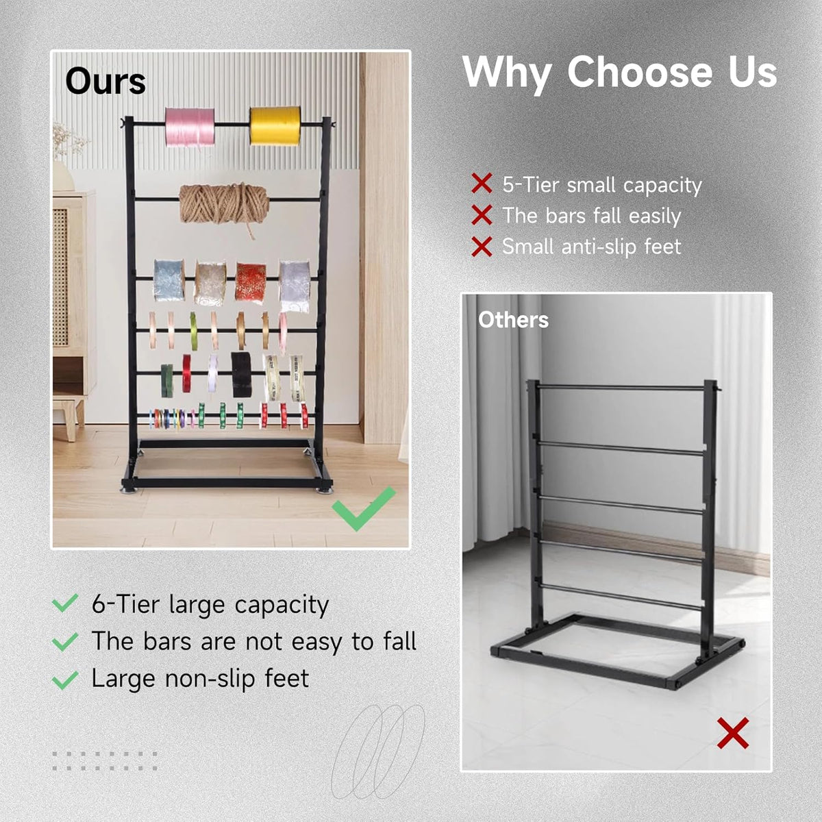 6-Tier Height Adjustable Metal Ribbon Storage Rack B413