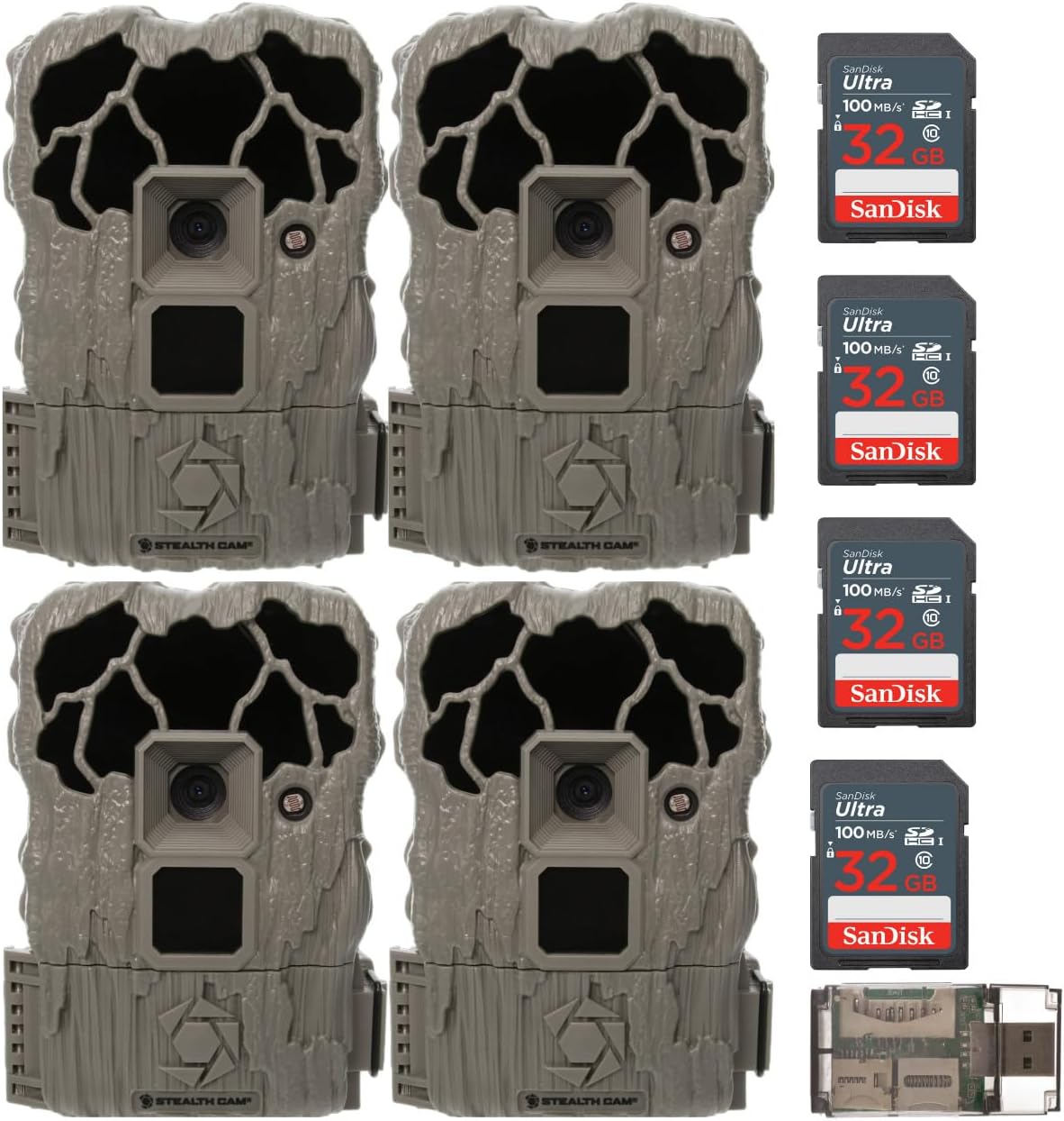 22MP 720p Trail Camera with 80-Feet Detection IR Range Bundle with 32GB SDHC Memory Card and Card Reader (4-Pack) S281