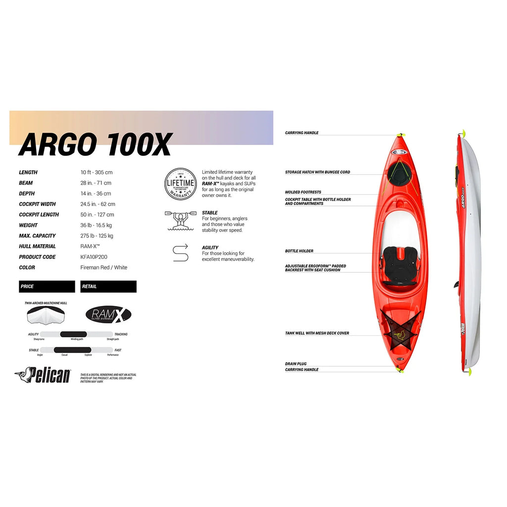 Recreational Sit-In Kayak 10 ft Fireman Red D397704