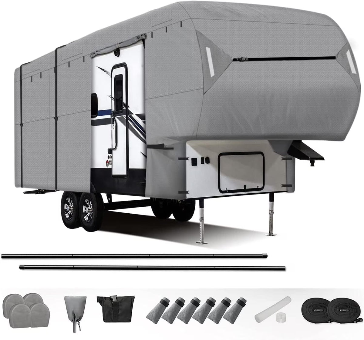 5th Wheel RV Cover with 2Pcs Extra Long-Straps Fits 37'-41' P768