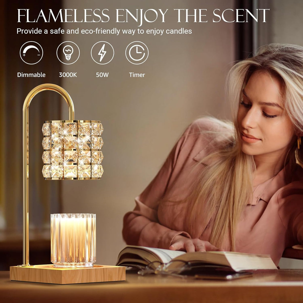 Amber Dimmable Electric Candle Warmer Lamp with Timer G24208