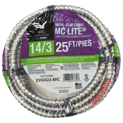 25' 14 Gauge 3 Conductor Aluminum Metal Clad Flexible Conduit L3515