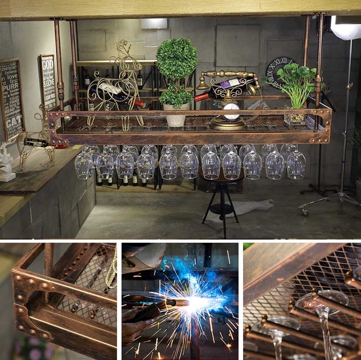 Coppery Bronze Metal Wall-Mounted Wine Glass Rack Q463