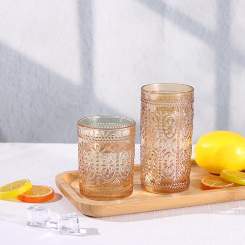 Pink Glassware Set of 4 Highball Embossed Beverage Glasses V2464