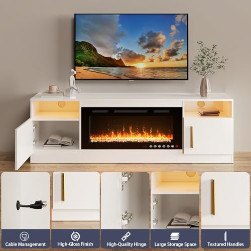 Black 70 Inch Electric Fireplace TV Stand K281