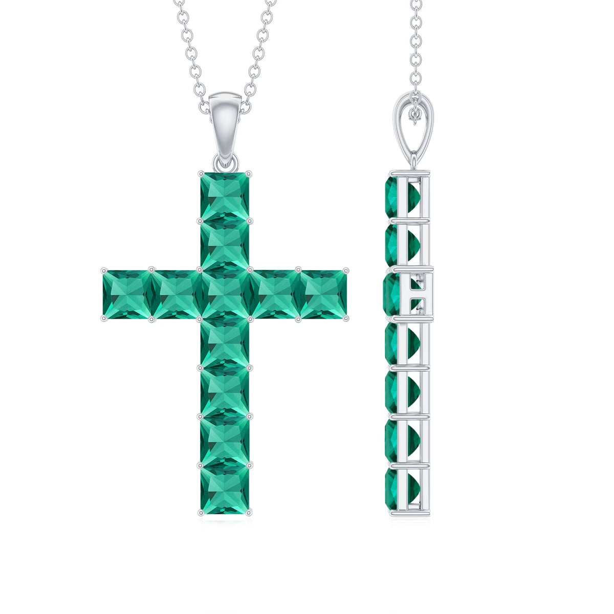 925 Sterling Silver Lab Grown Emerald Cross Pendant H52145