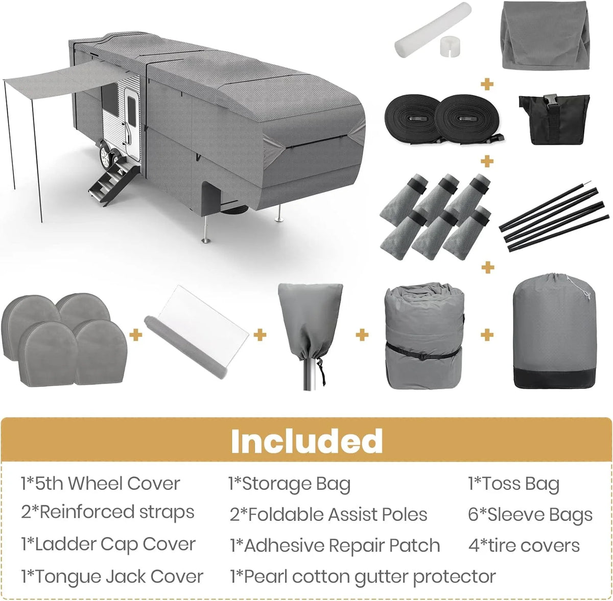 5th Wheel RV Cover with 2Pcs Extra Long-Straps Fits 37'-41' P768