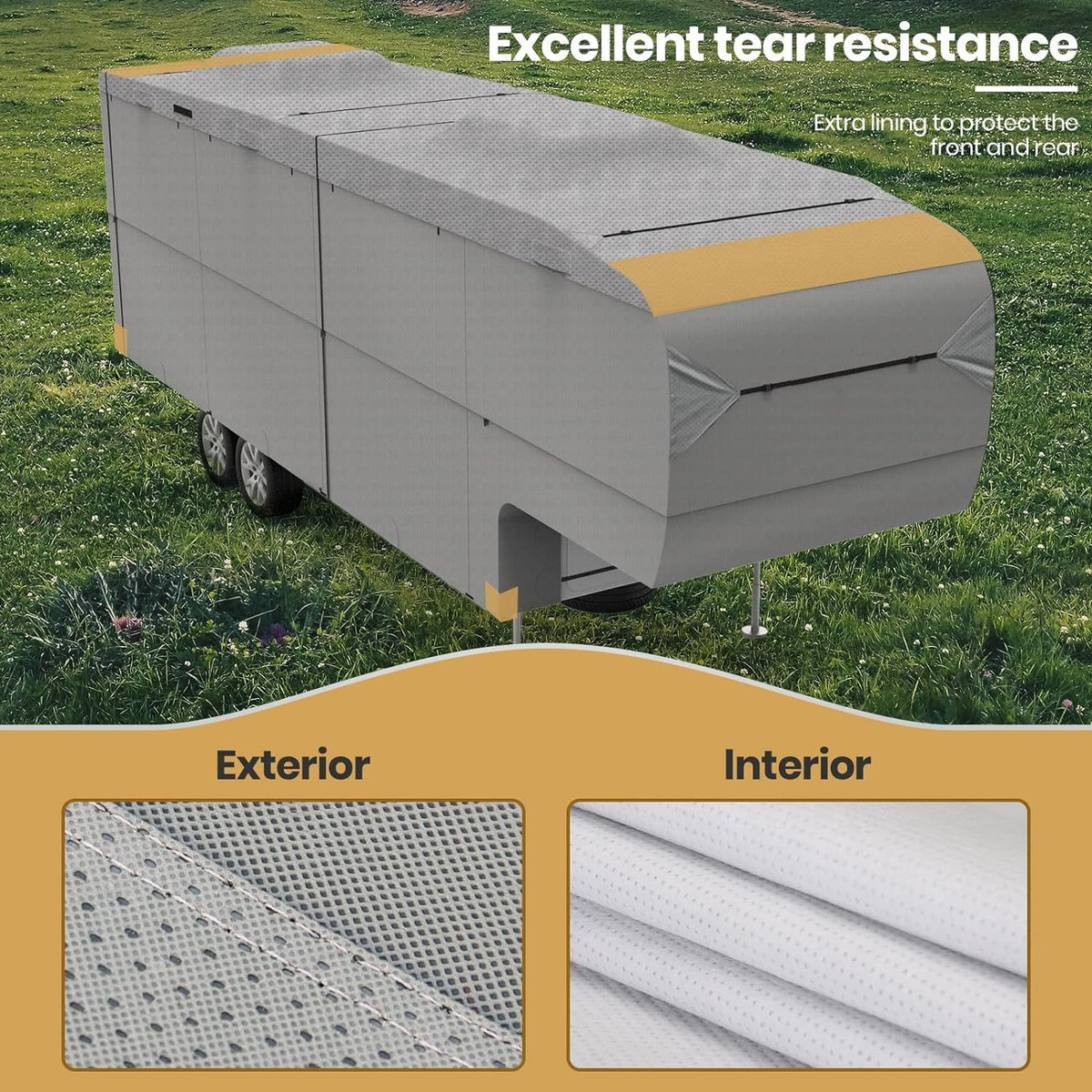 5th Wheel RV Cover with 2Pcs Extra Long-Straps Fits 37'-41' P768