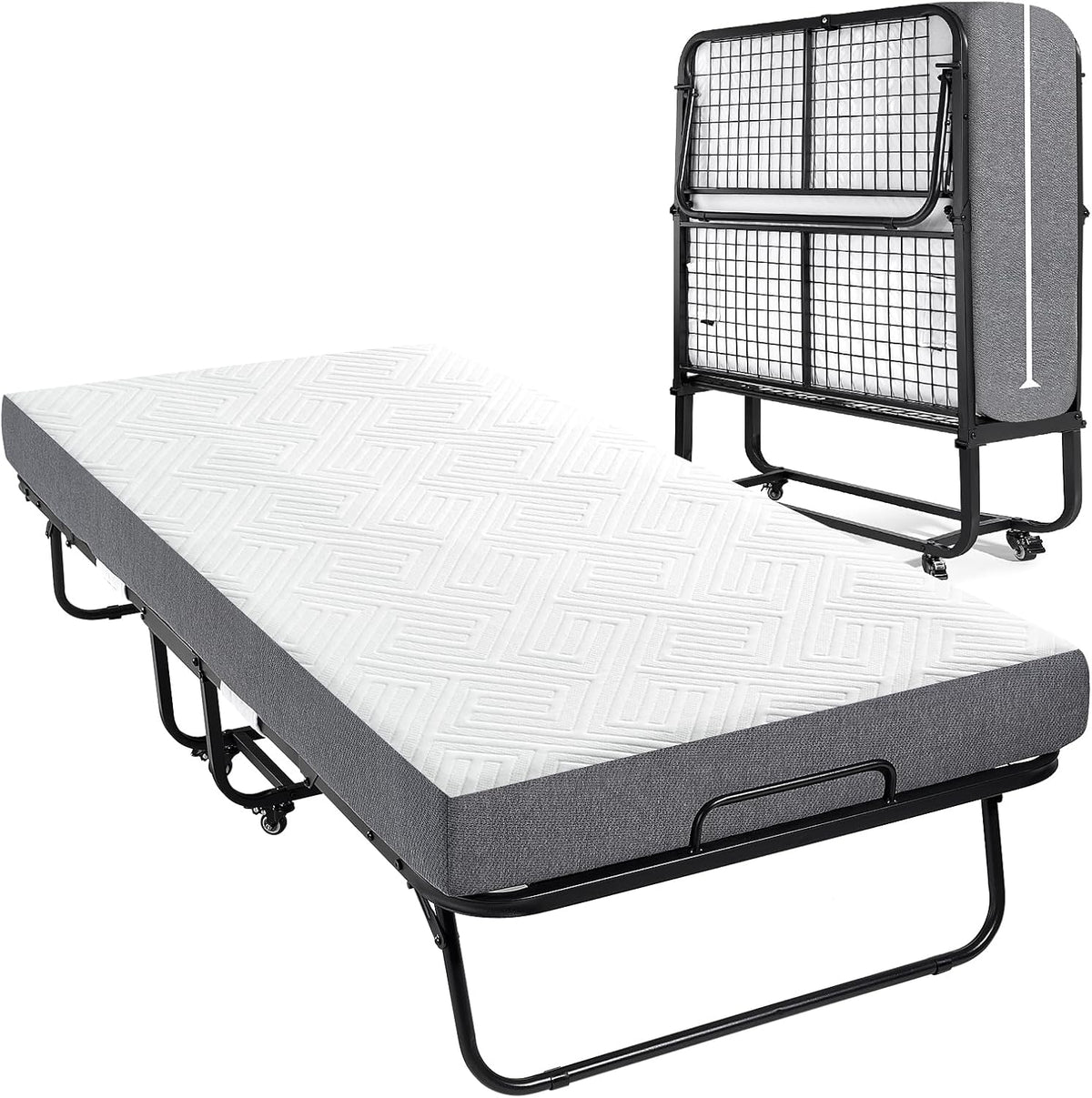 Folding Bed with 5.2" Thick Memory Foam Mattress, 79 * 35inch, Metal Folding Frame R997