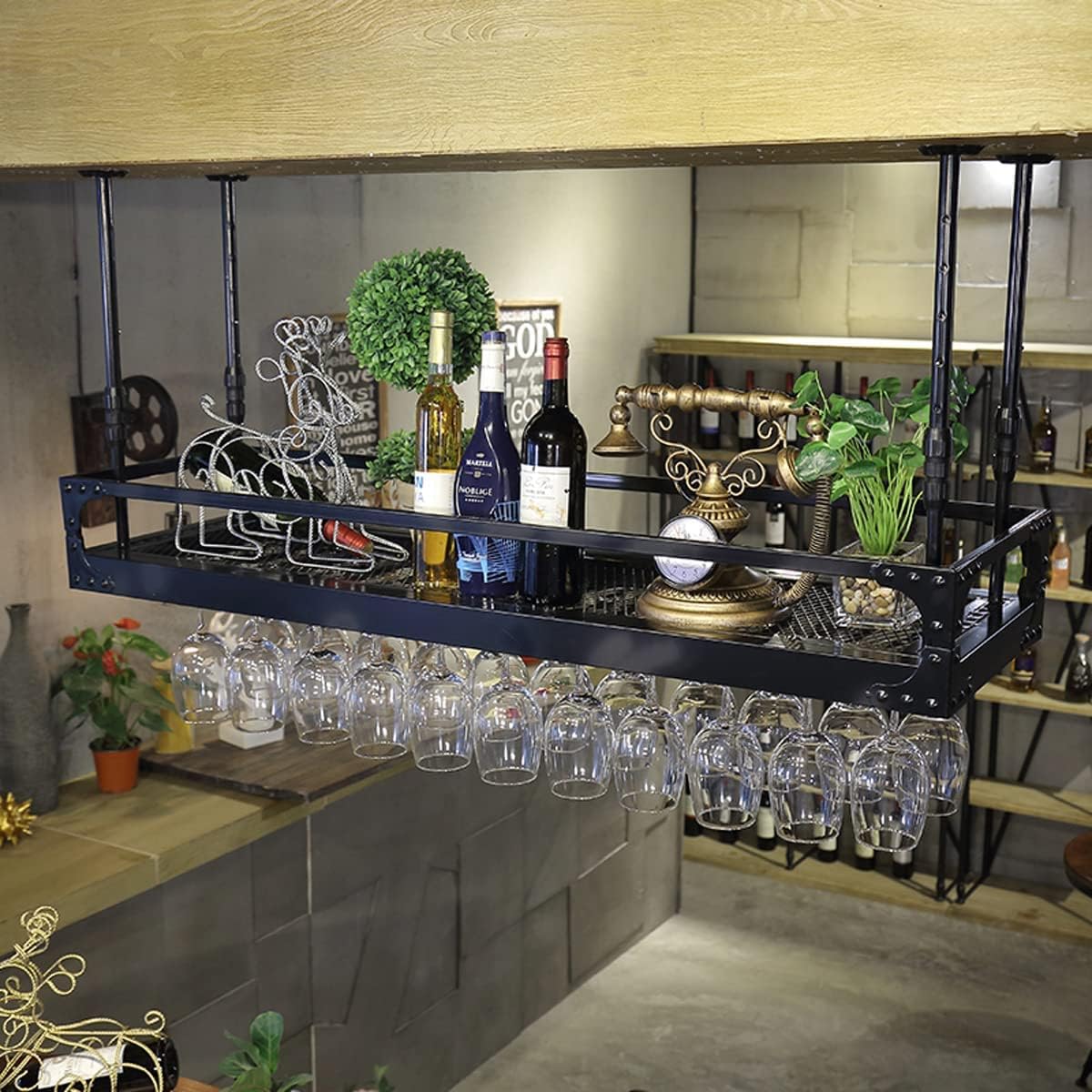 Coppery Bronze Metal Wall-Mounted Wine Glass Rack Q463
