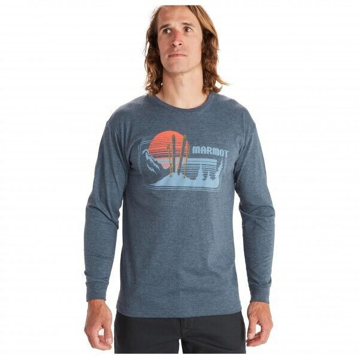 Navy Heather Men's Long Sleeve Graphic T Shirt X80513