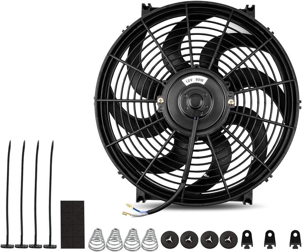 Reversible 14 Inch Engine Radiator Cooling Fan with Mounting Kit 2000 CFM 12 Volts 90 Watts Pack of 2 B231951