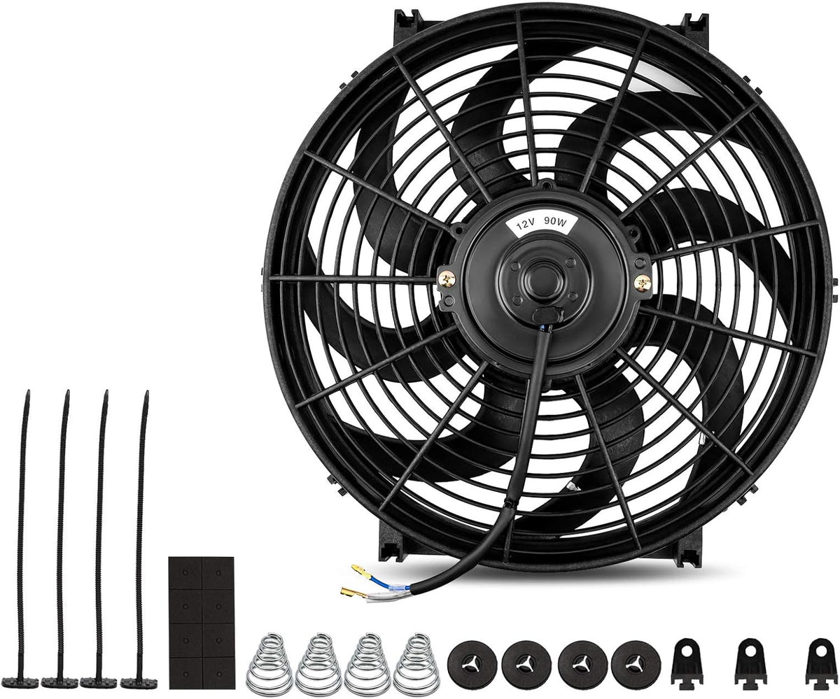 Reversible 14 Inch Engine Radiator Cooling Fan with Mounting Kit 2000 CFM 12 Volts 90 Watts Pack of 2 B231951