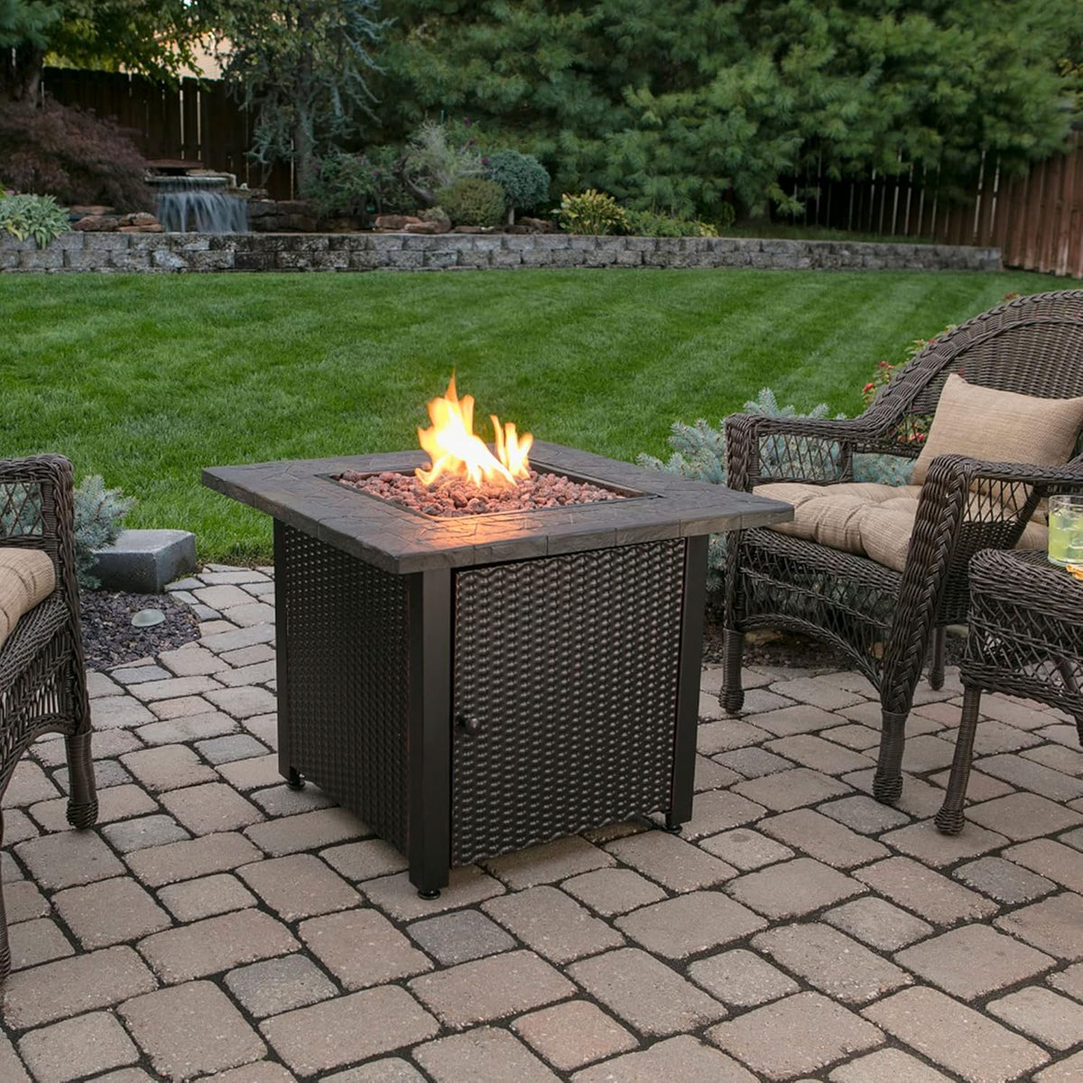 Black 30 Inch Square 30,000 BTU LP Gas Outdoor Fire Pit Table W266