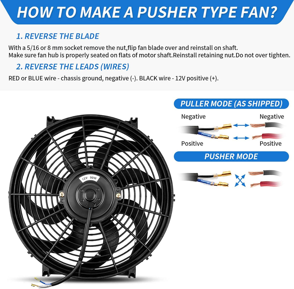 Reversible 14 Inch Engine Radiator Cooling Fan with Mounting Kit 2000 CFM 12 Volts 90 Watts Pack of 2 B231951