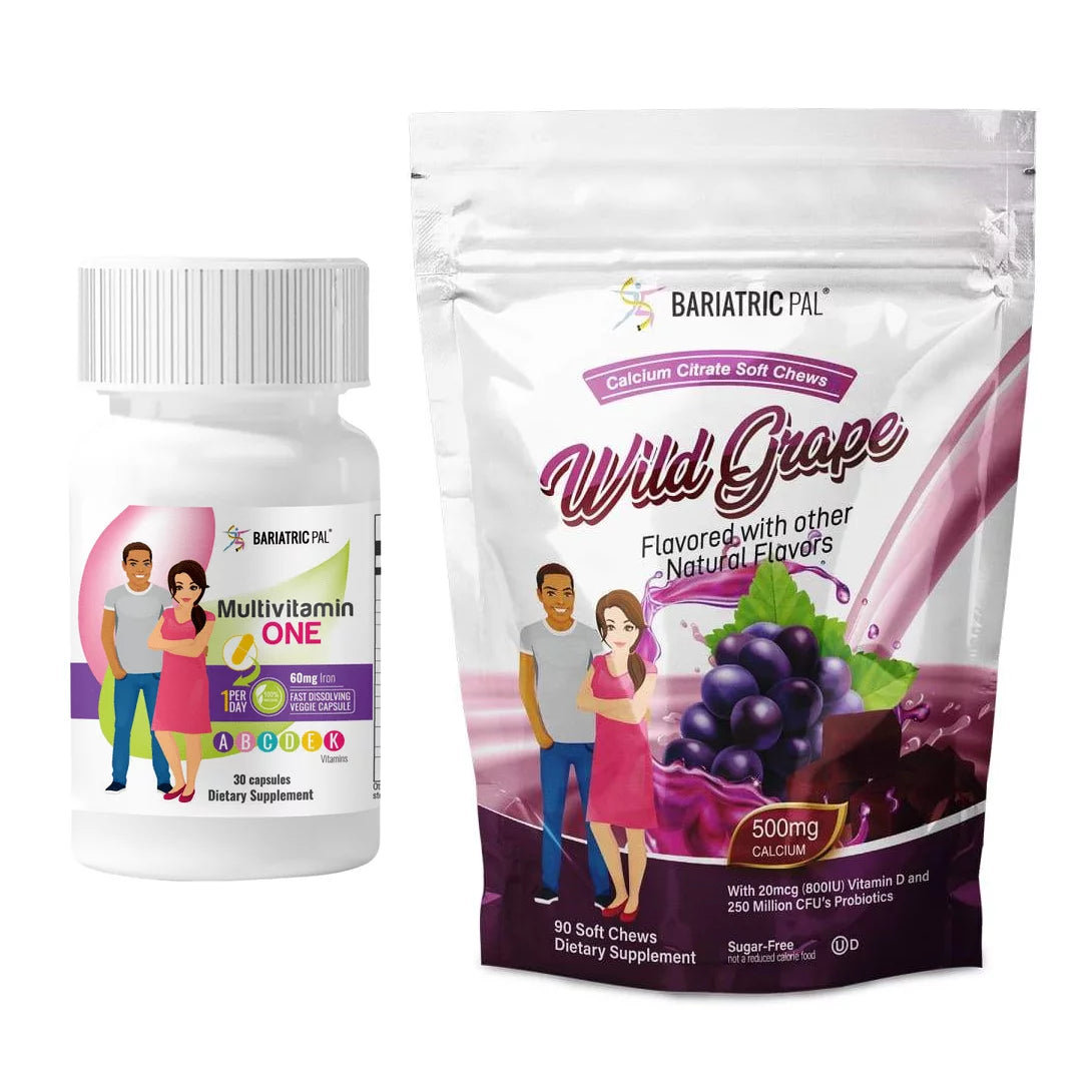 Duodenal Switch Vitamin Pack Capsules 1-Month Supply Multivitamin Capsule with 60mg Iron Calcium Citrate Soft Chews Wild Grape E870